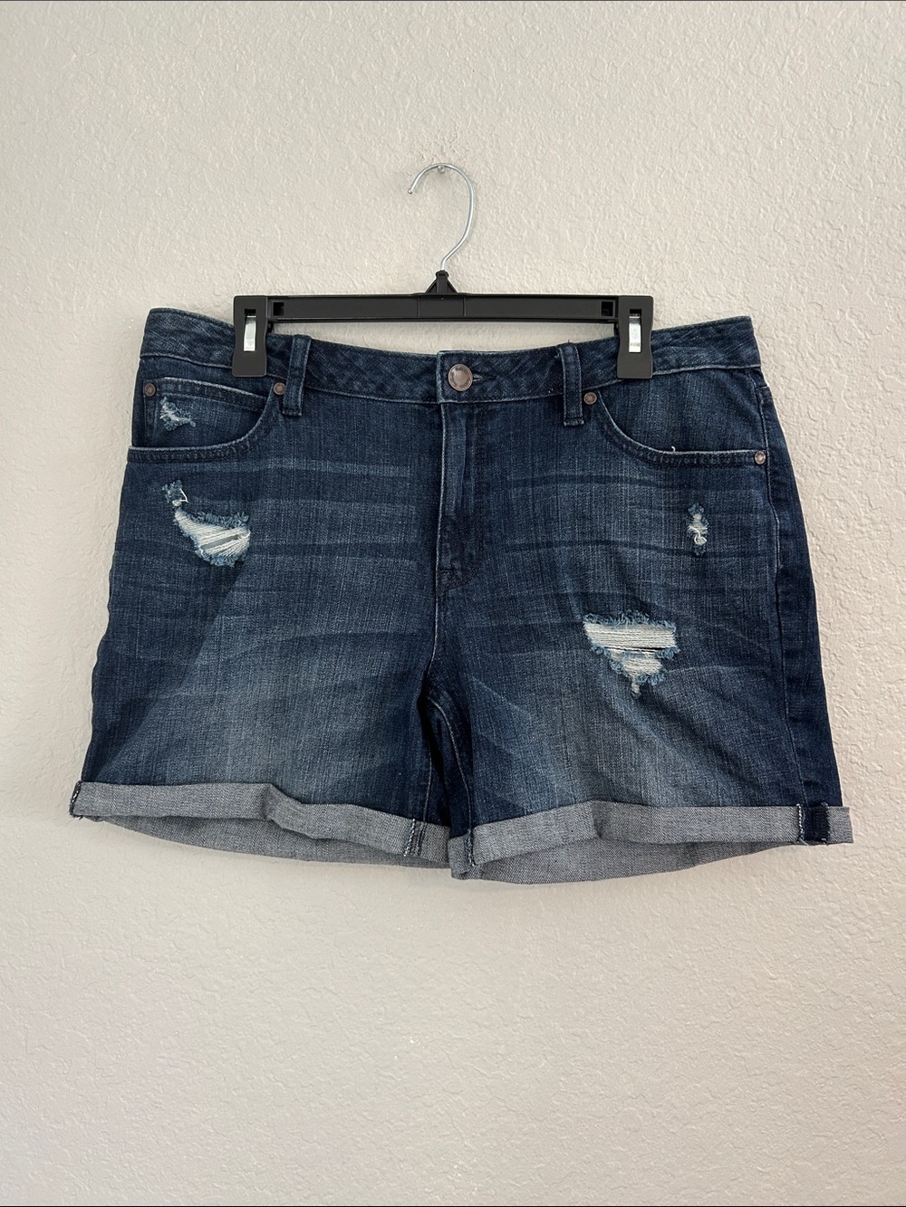 a.n.a Dark Blue Distressed Cuffed Denim Shorts